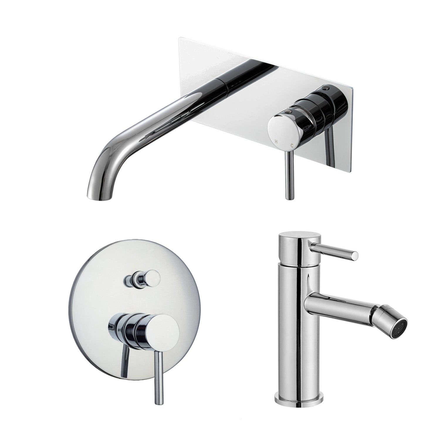 Composizione di miscelatori per lavabo incasso easy box, bidet e doccia 2 vie Moon in ottone cromato by CeramicStore | Lo specialista del tuo bagno