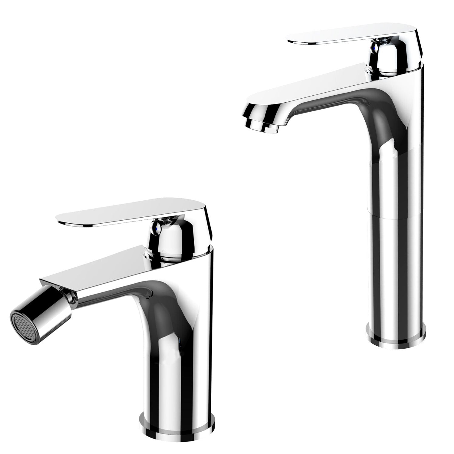 Coppia di miscelatori per lavabo alto e bidet serie Echo in ottone cromato by CeramicStore | Lo specialista del tuo bagno
