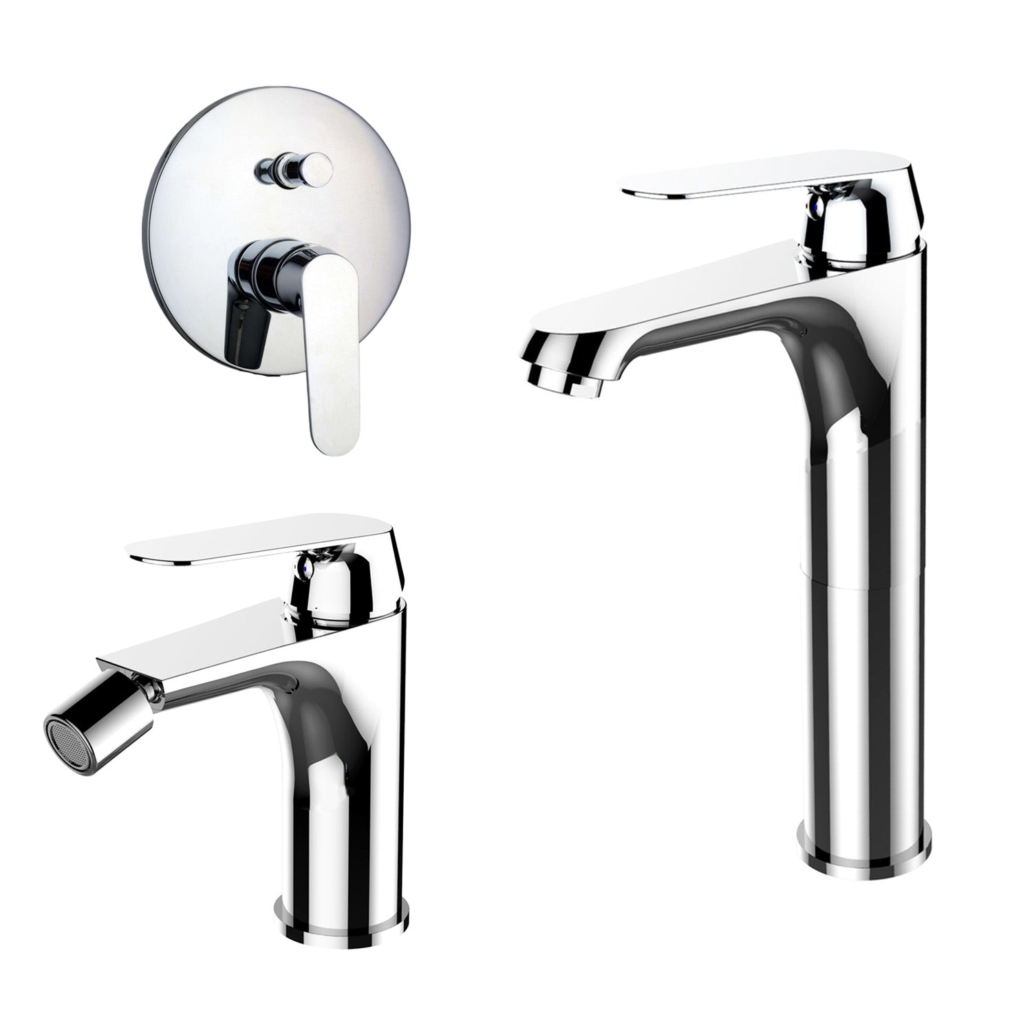 Composizione di miscelatori per lavabo alto, bidet e doccia 2 vie Echo in ottone cromato by CeramicStore | Lo specialista del tuo bagno