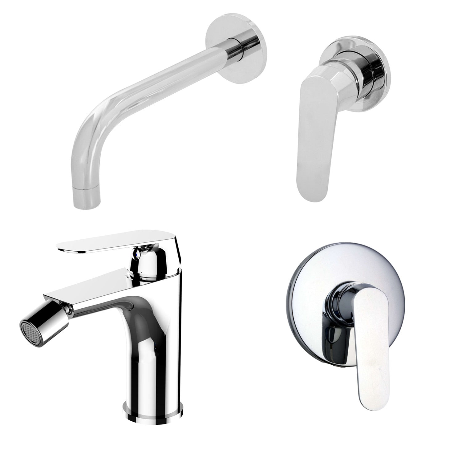 Composizione di miscelatori per lavabo incasso, bidet e doccia una via Echo in ottone cromato by CeramicStore | Lo specialista del tuo bagno