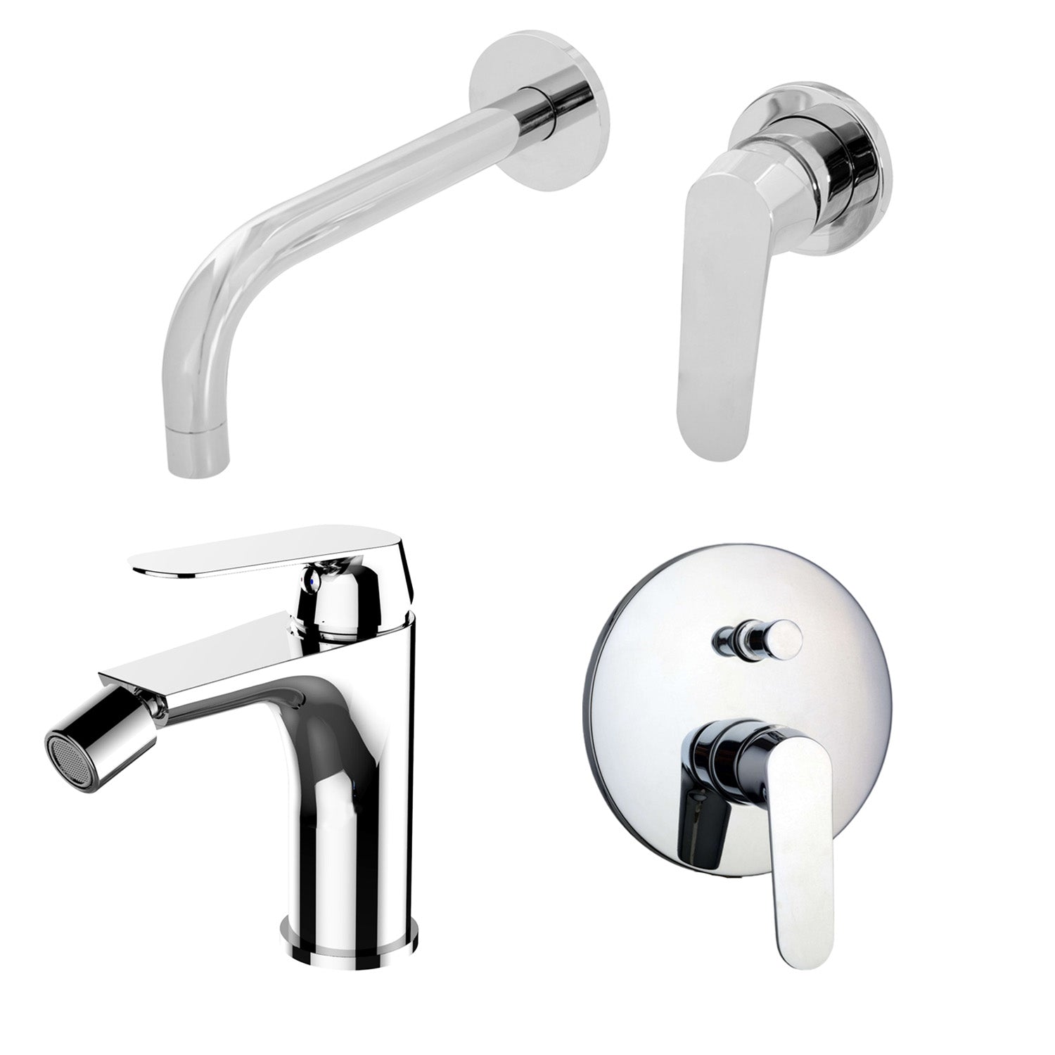 Composizione di miscelatori per lavabo incasso, bidet e doccia 2 vie Echo in ottone cromato by CeramicStore | Lo specialista del tuo bagno