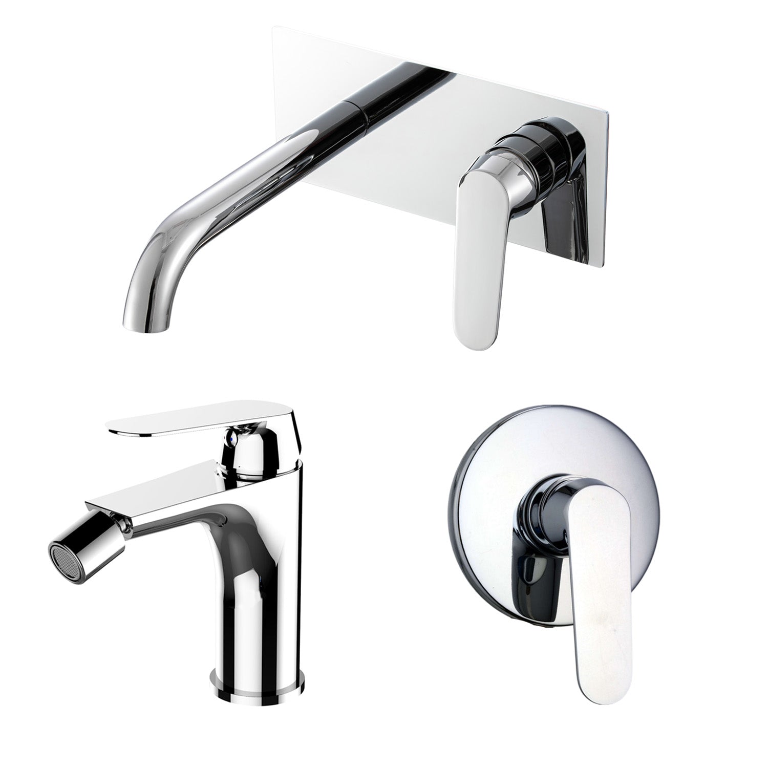 Composizione di miscelatori per lavabo easy box, bidet e doccia una via Echo in ottone cromato by CeramicStore | Lo specialista del tuo bagno