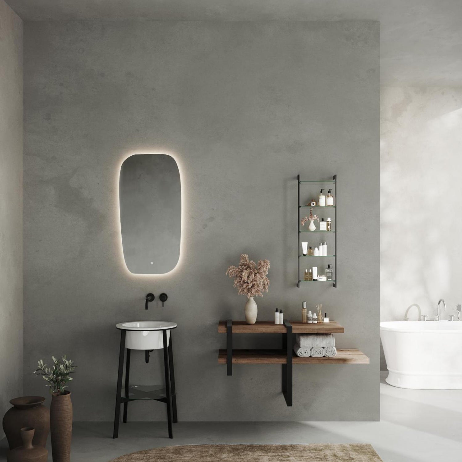 Specchio rettangolo arrotondato verticale retroilluminato LED con touch Cubi&Co 100x54 cm by CeramicStore | Lo specialista del tuo bagno