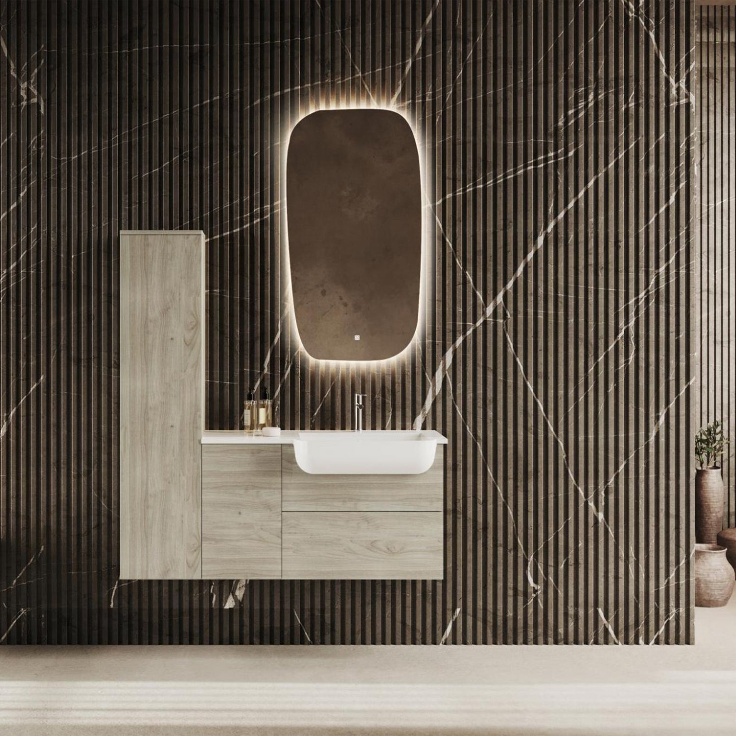 Specchio rettangolo arrotondato verticale retroilluminato LED con touch Cubi&Co 100x54 cm by CeramicStore | Lo specialista del tuo bagno