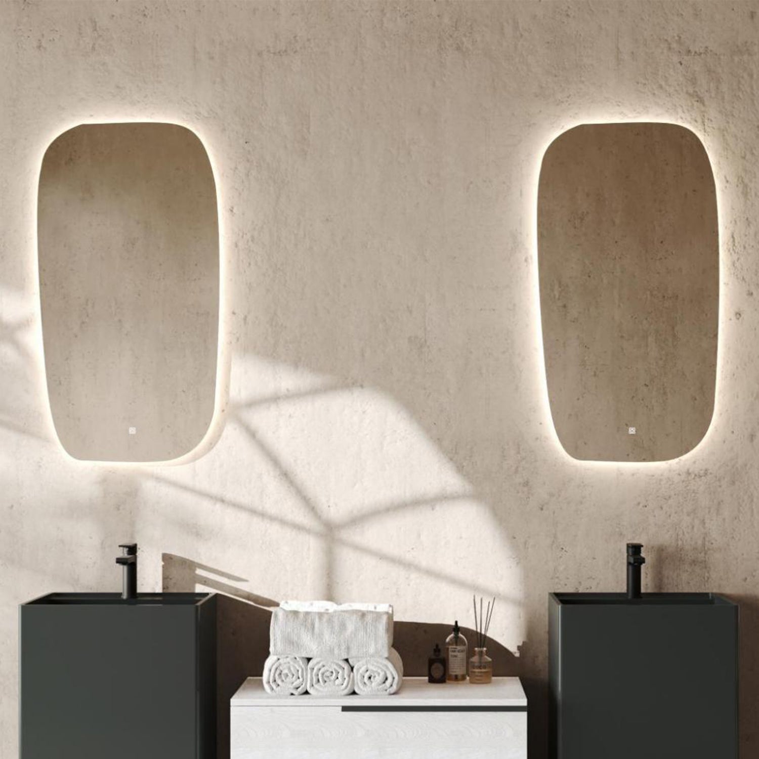 Specchio rettangolo arrotondato verticale retroilluminato LED con touch Cubi&Co 100x54 cm by CeramicStore | Lo specialista del tuo bagno
