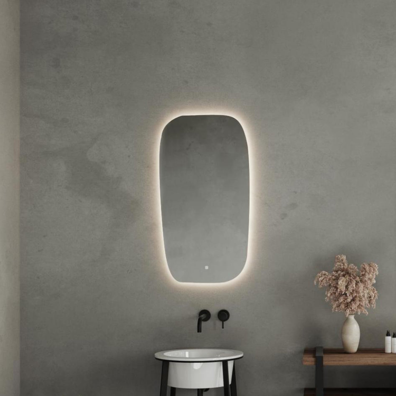 Specchio rettangolo arrotondato verticale retroilluminato LED con touch Cubi&Co 100x54 cm by CeramicStore | Lo specialista del tuo bagno