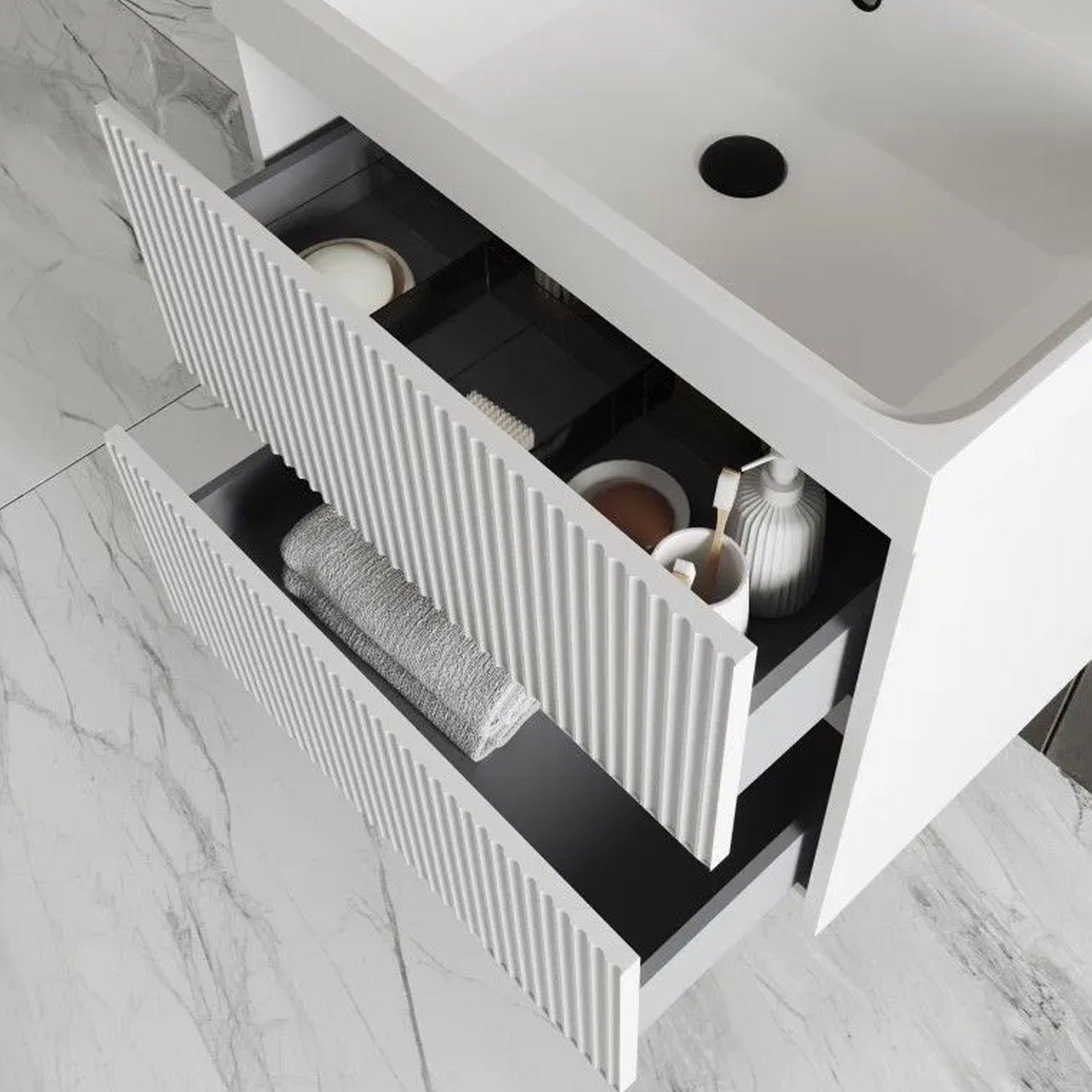 Mobile bagno cannettato ad installazione sospesa con lavabo cm 60 colore bianco opaco - Cubi&Co Collezione Pure by CeramicStore | Lo specialista del tuo bagno