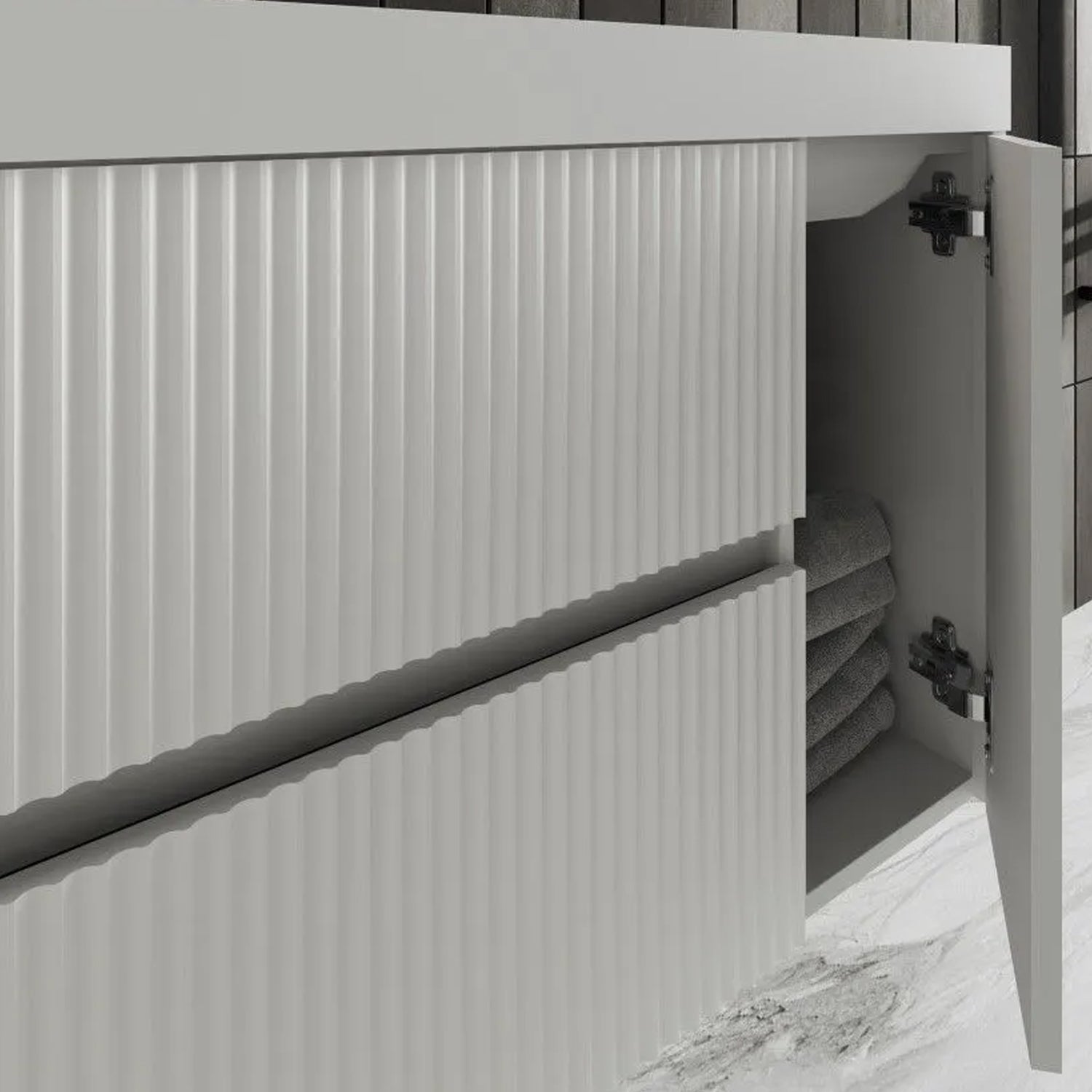 Mobile bagno cannettato con lavabo cm 80 colore bianco opaco installazione sospesa - Cubi&Co Collezione Pure by CeramicStore | Lo specialista del tuo bagno