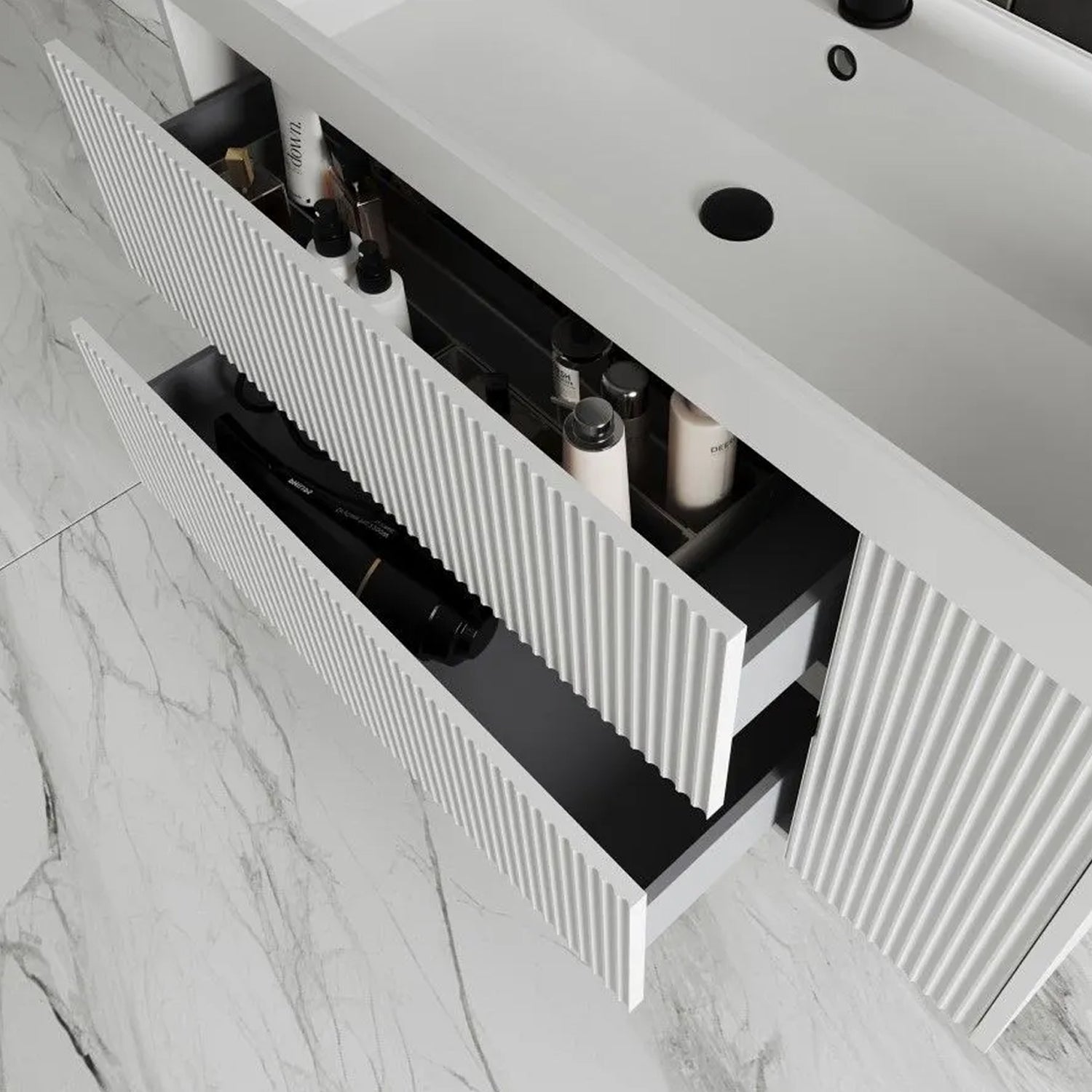 Mobile bagno cannettato con lavabo cm 80 colore bianco opaco installazione sospesa - Cubi&Co Collezione Pure by CeramicStore | Lo specialista del tuo bagno