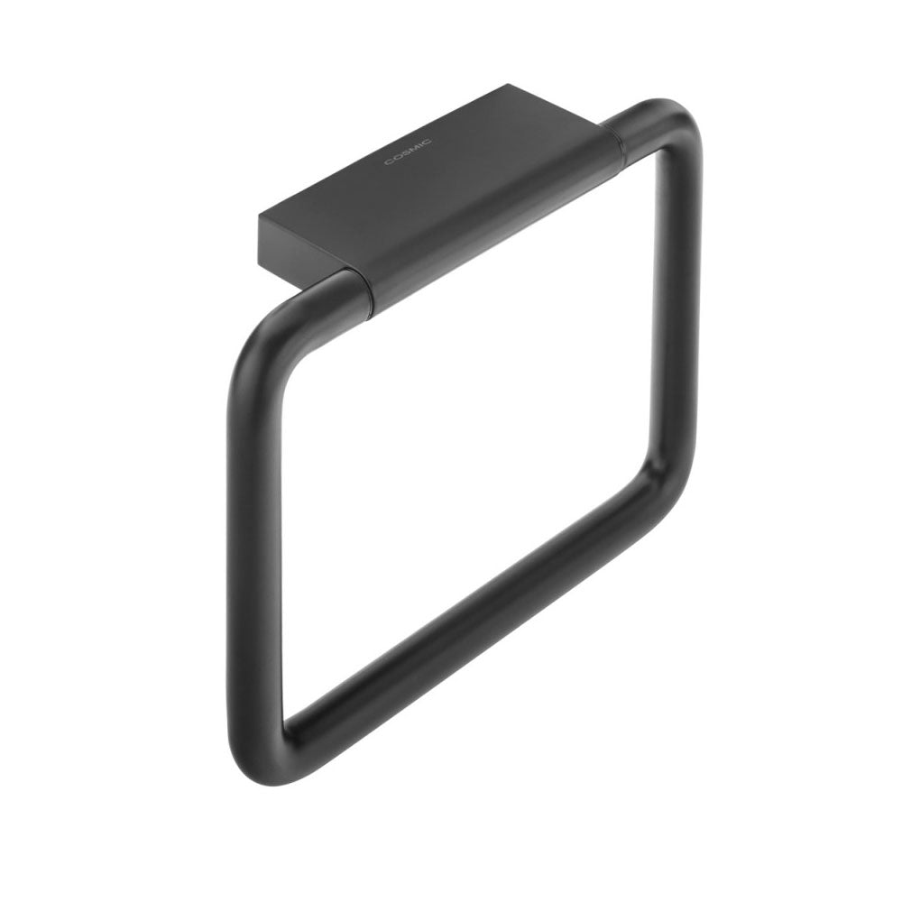 Porta asciugamani sospeso ad anello in ottone della collezione 'Black & White' by Cosmic - Nero satinato 5x20x15 cm by CeramicStore | Lo specialista del tuo bagno