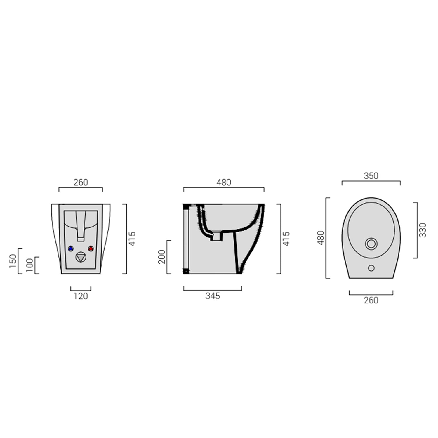 Bidet filo muro con profondità ridotta di 48 cm Domus Falerii Mascalzone