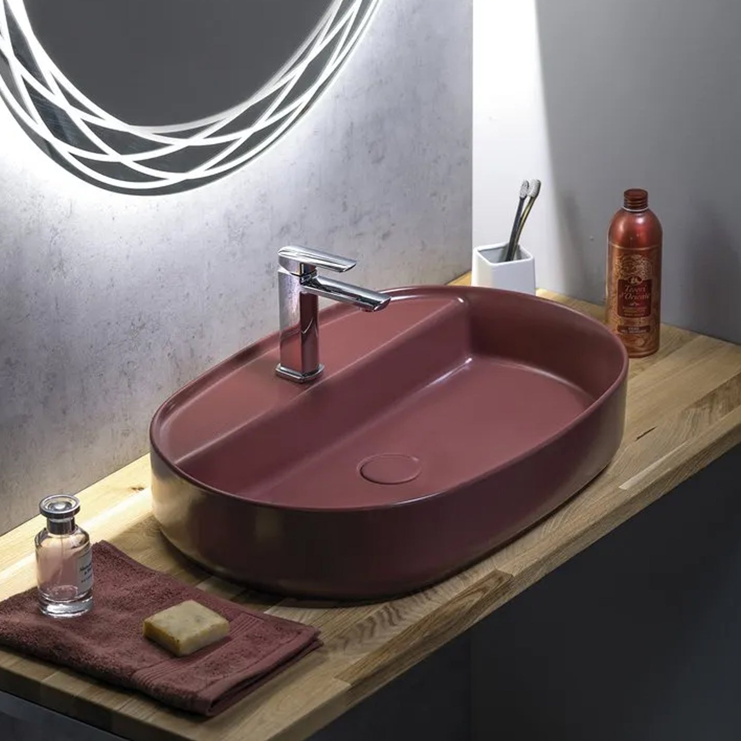 Lavabo d'appoggio ovale con foro BathCore serie Infinity 60x40 color Bordeaux