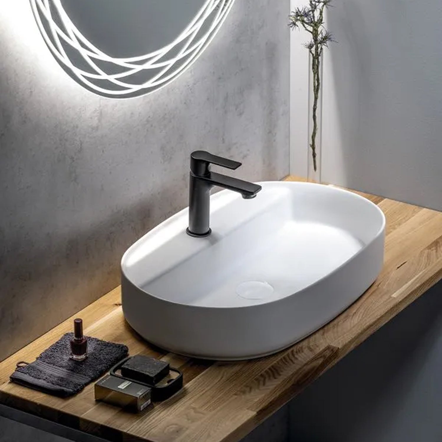 Lavabo d'appoggio ovale con foro BathCore serie Infinity 60x40 color Bianco Opaco