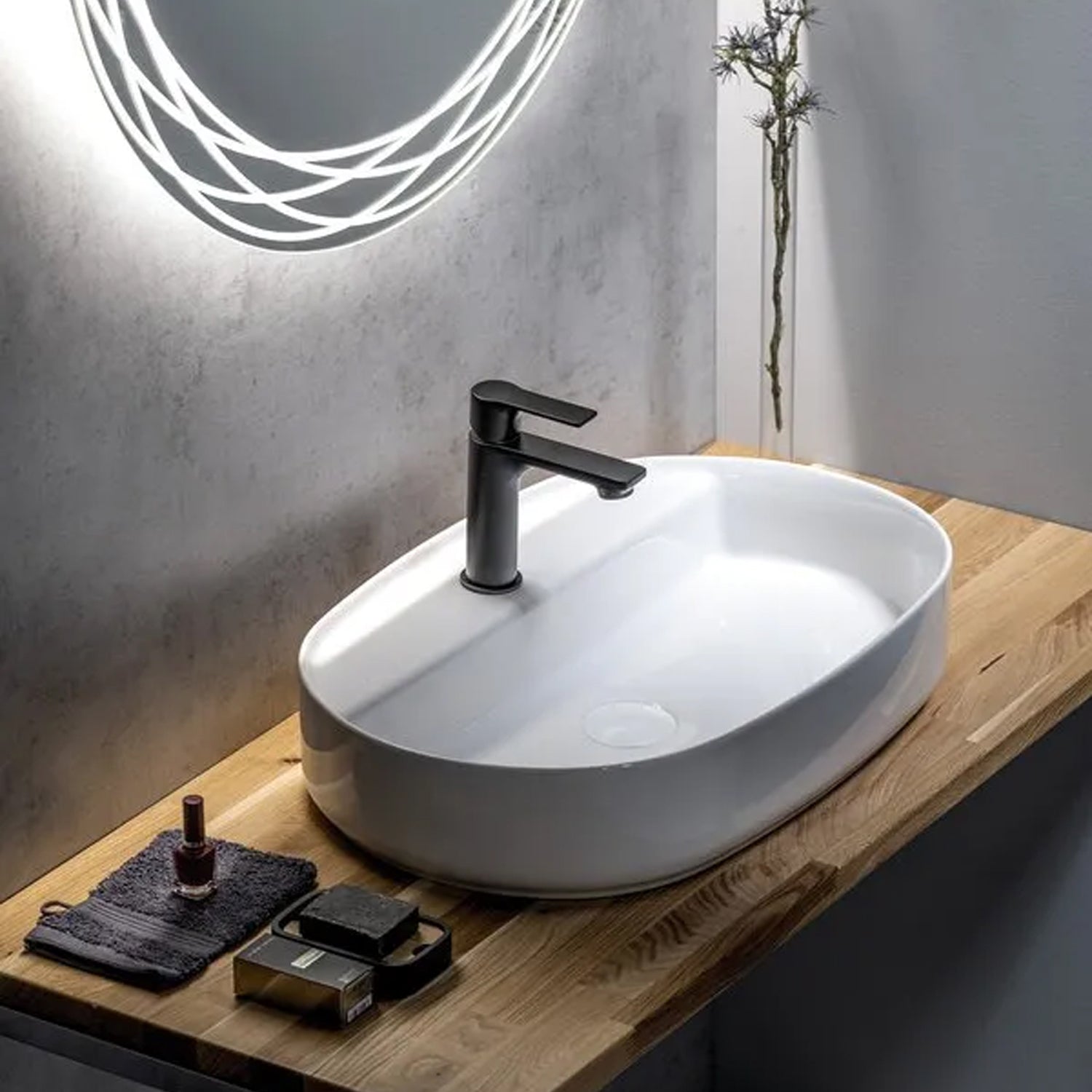 Lavabo d'appoggio ovale con foro BathCore serie Infinity 60x40 color Bianco Lucido