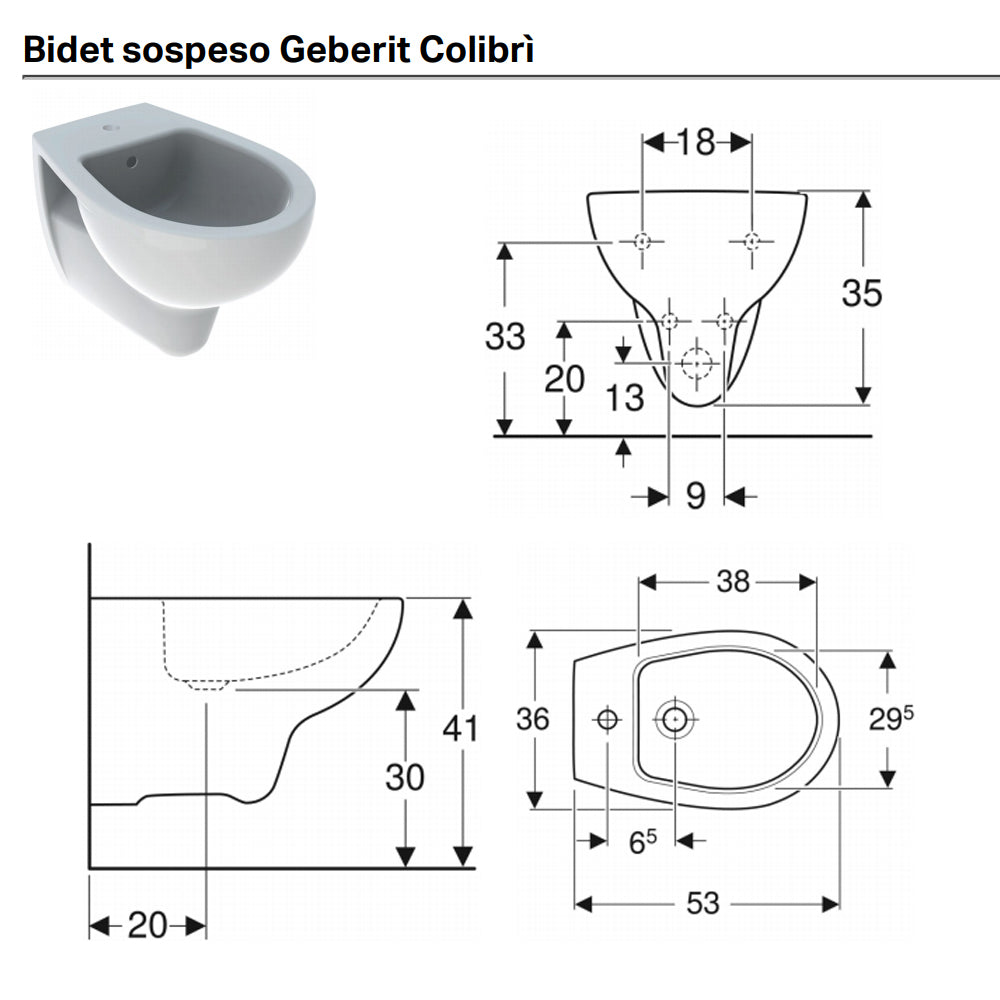 Sanitari sospesi wc+bidet +sedile softclose Geberit 'Colibrì 2' cm 53