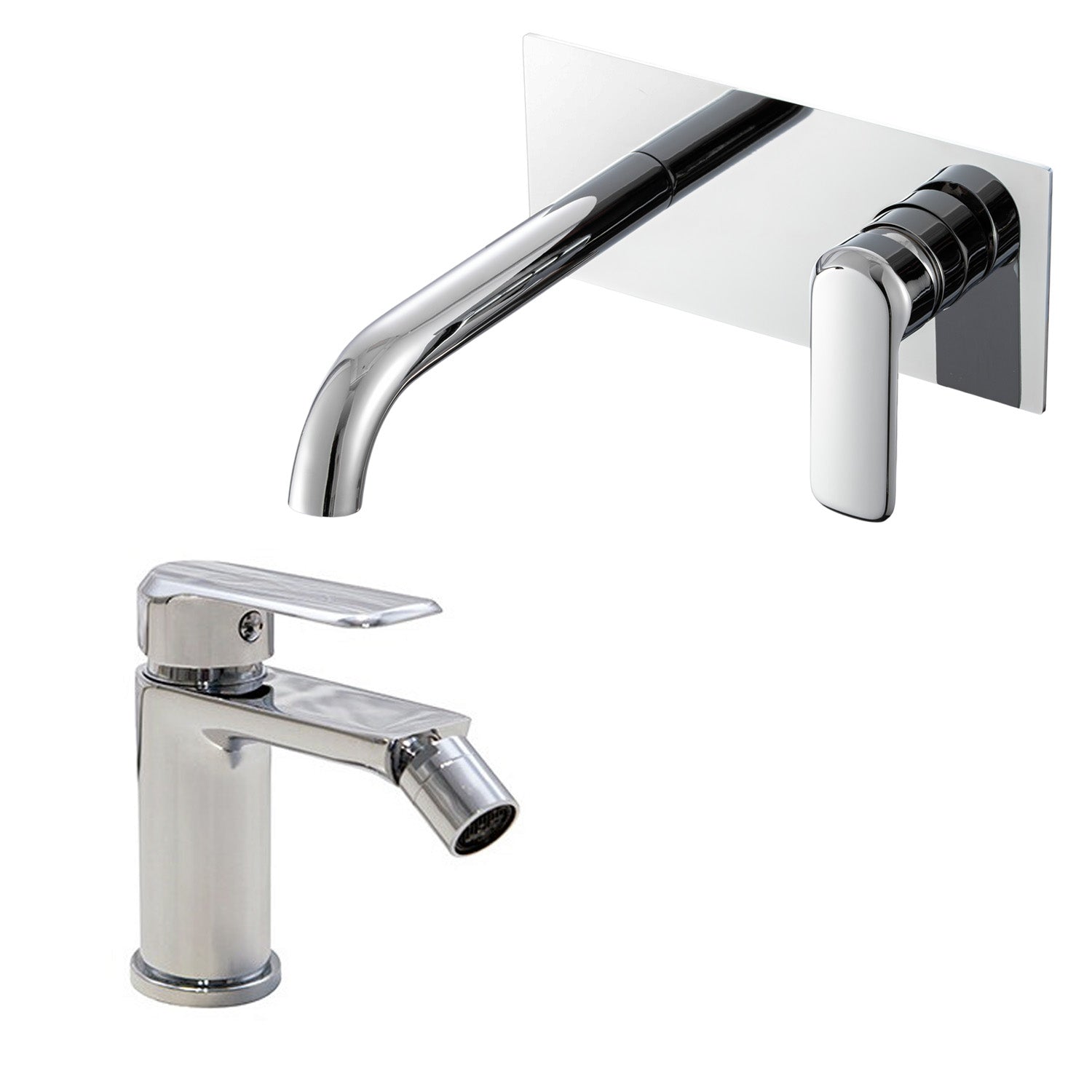 Coppia di miscelatori per lavabo incasso con easy box e bidet serie Hopper in ottone cromato by CeramicStore | Lo specialista del tuo bagno