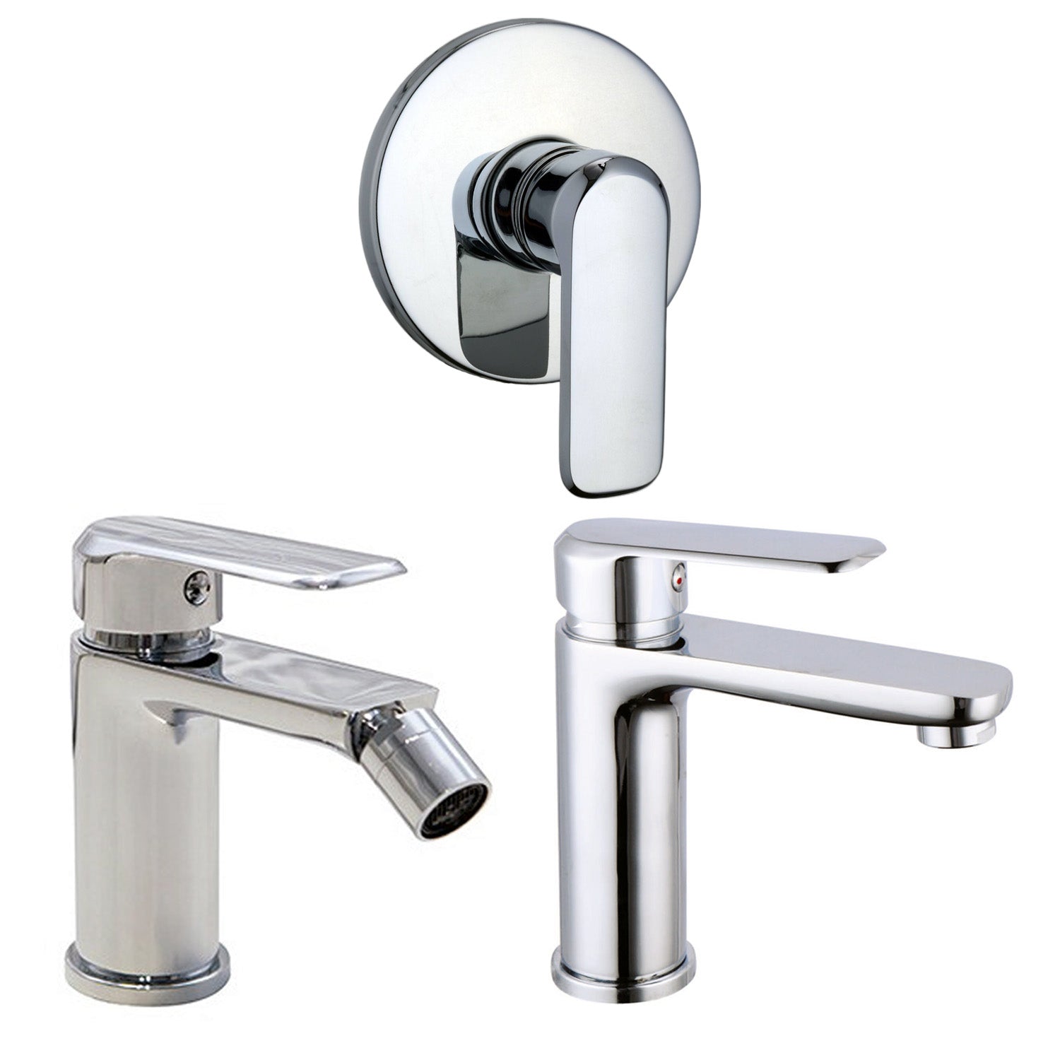 Composizione di miscelatori per lavabo, bidet e doccia una via Hopper in ottone cromato by CeramicStore | Lo specialista del tuo bagno