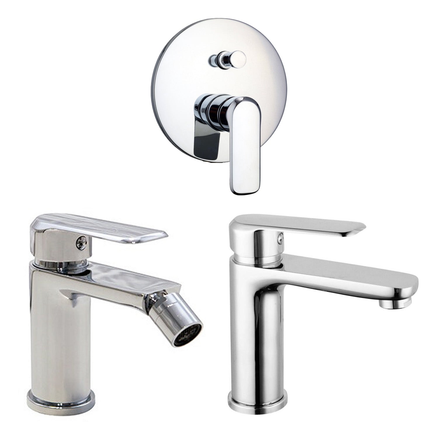 Composizione di miscelatori per lavabo, bidet e doccia 2 vie Hopper in ottone cromato by CeramicStore | Lo specialista del tuo bagno