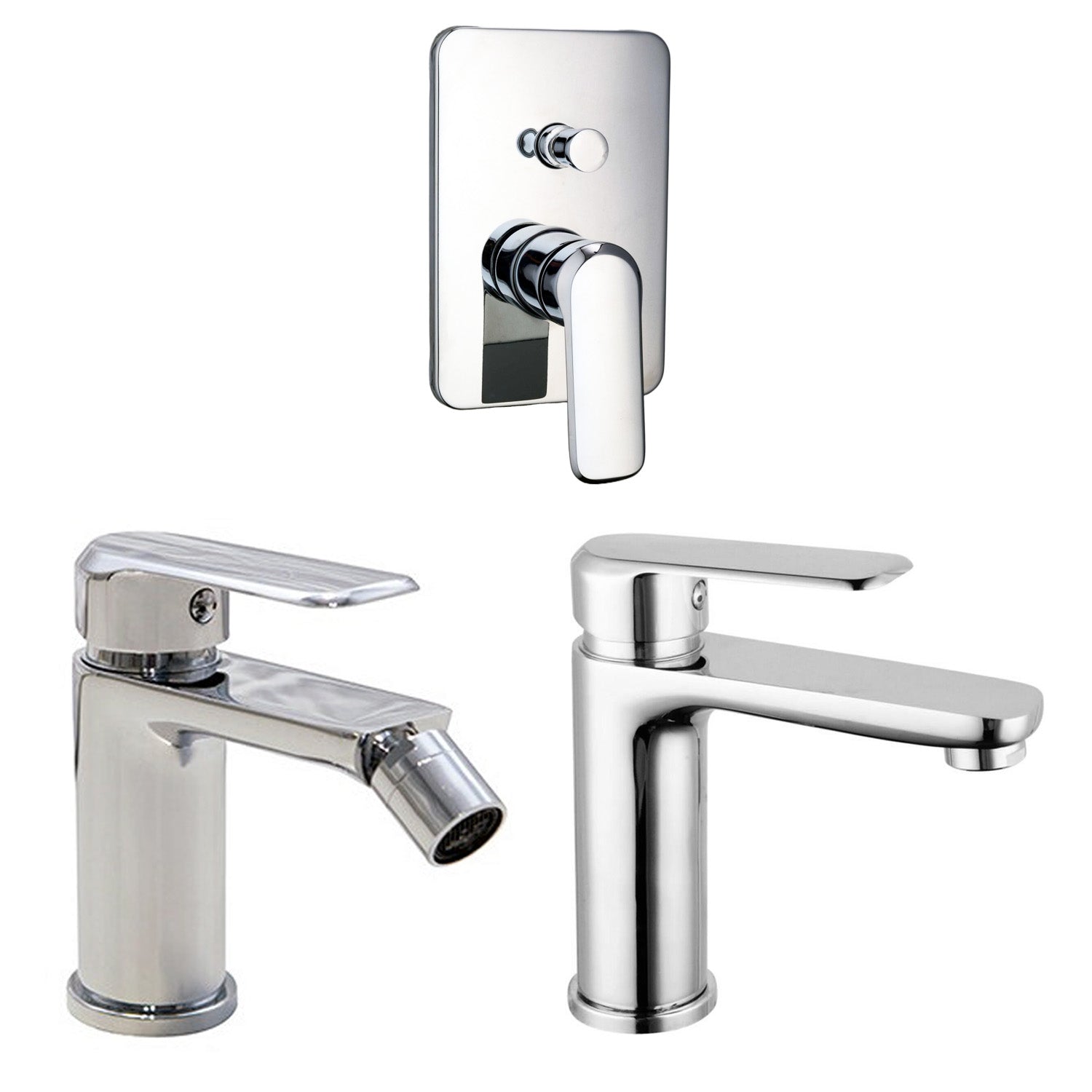 Composizione di miscelatori per lavabo, bidet e doccia 2 vie quadro Hopper in ottone cromato by CeramicStore | Lo specialista del tuo bagno