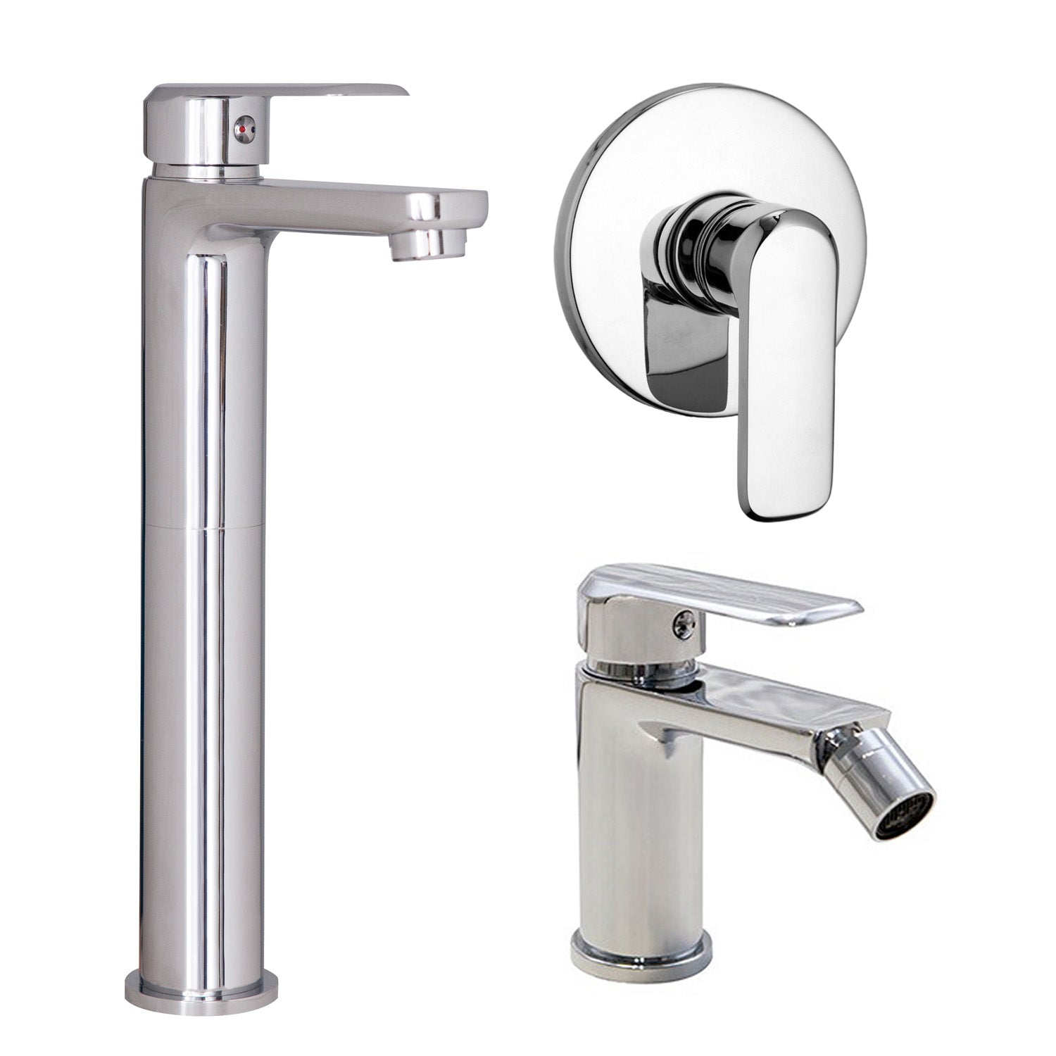 Composizione di miscelatori per lavabo alto, bidet e doccia una via Hopper in ottone cromato by CeramicStore | Lo specialista del tuo bagno