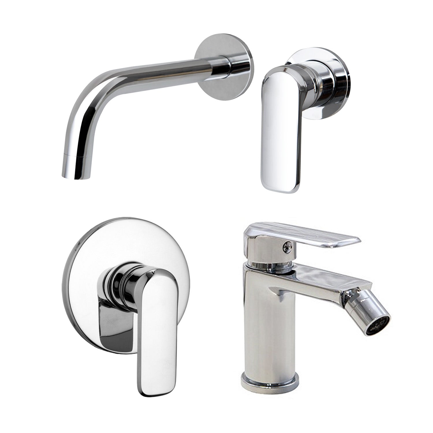 Composizione di miscelatori per lavabo incasso, bidet e doccia una via Hopper in ottone cromato by CeramicStore | Lo specialista del tuo bagno