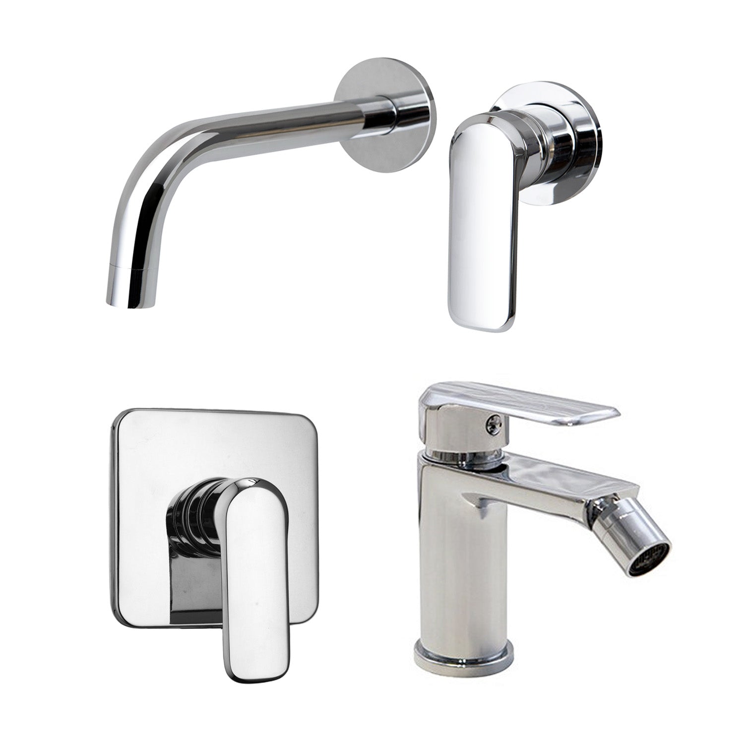 Composizione di miscelatori per lavabo incasso, bidet e doccia una via quadro Hopper in ottone cromato by CeramicStore | Lo specialista del tuo bagno