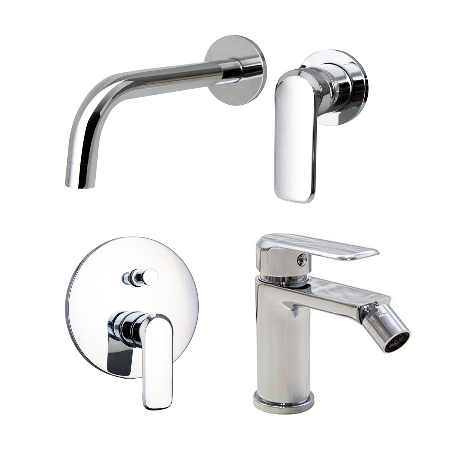 Composizione di miscelatori per lavabo incasso, bidet e doccia 2 vie Hopper in ottone cromato by CeramicStore | Lo specialista del tuo bagno