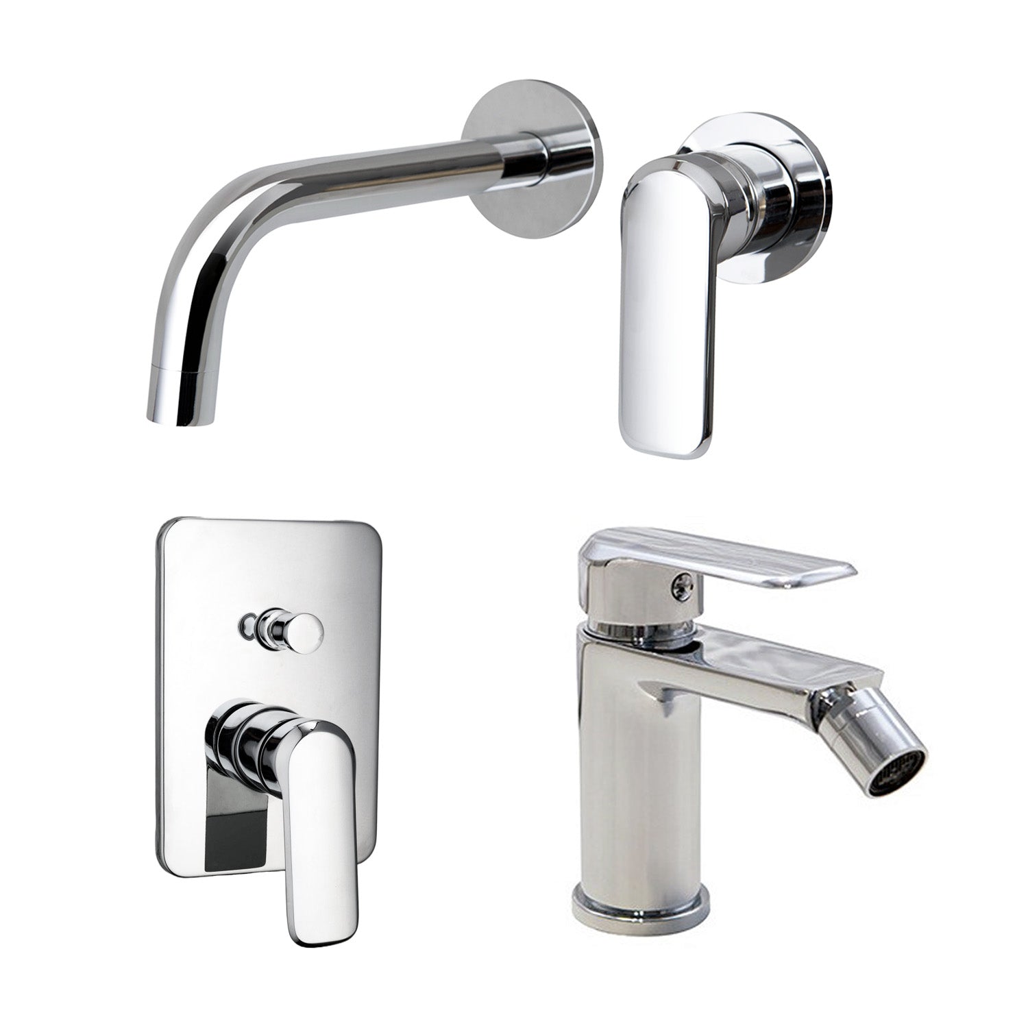 Composizione di miscelatori per lavabo incasso, bidet e doccia 2 vie quadro Hopper in ottone cromato by CeramicStore | Lo specialista del tuo bagno