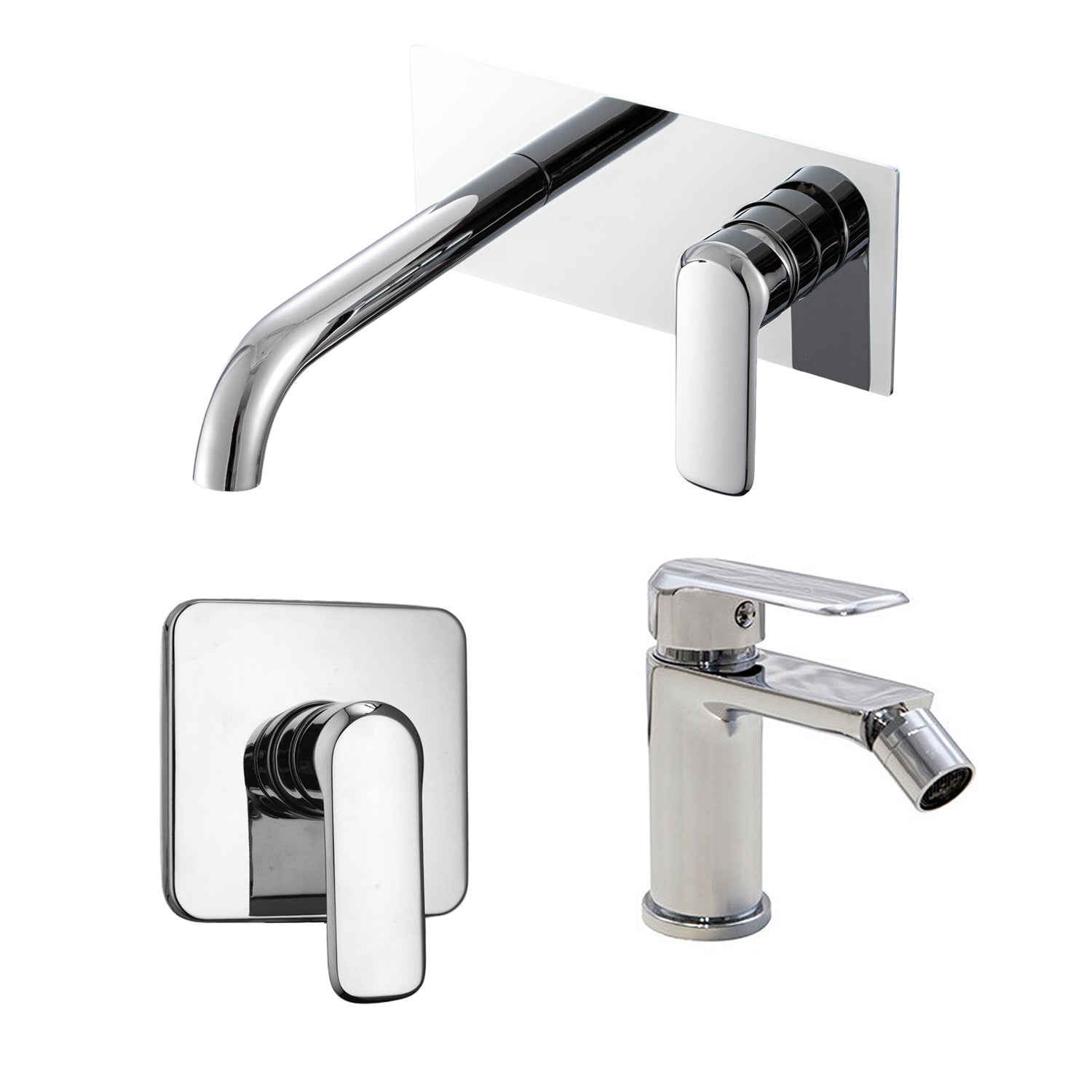 Composizione di miscelatori per lavabo incasso easy box, bidet e doccia una via quadro Hopper in ottone cromato by CeramicStore | Lo specialista del tuo bagno