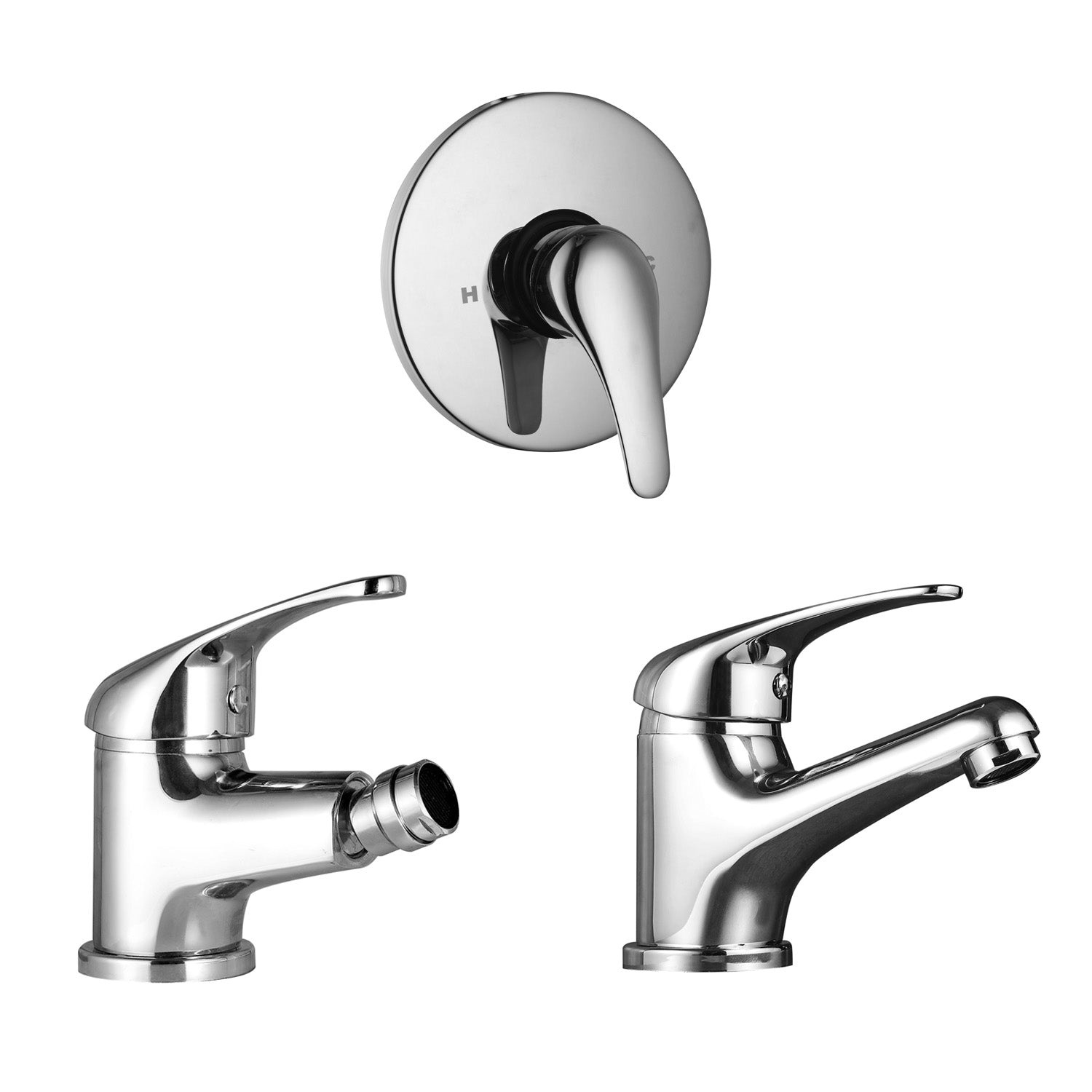 Composizione di miscelatori per lavabo, bidet e doccia una via Celia in ottone cromato by CeramicStore | Lo specialista del tuo bagno