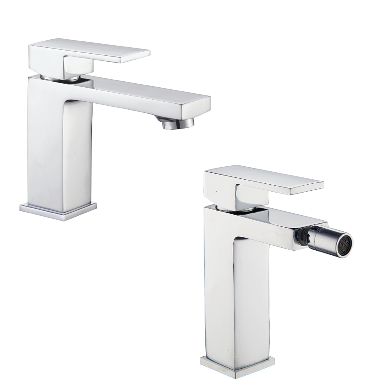 Set di miscelatori lavabo e bidet modello Eco 2.0 in ottone cromato con scarico automatico 11/4'' by CeramicStore | Lo specialista del tuo bagno