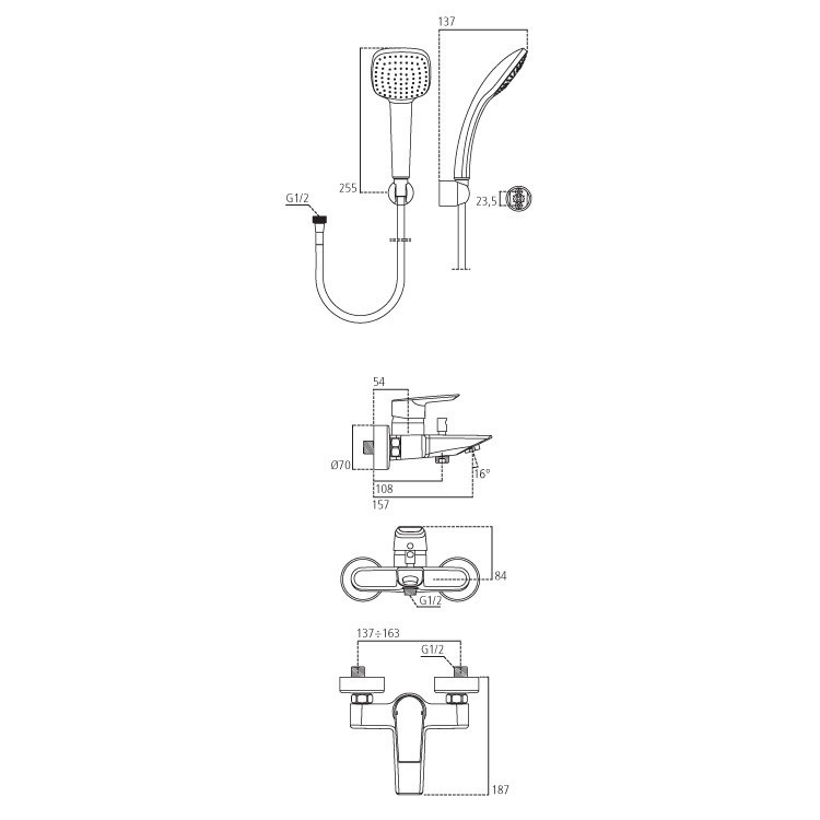 Miscelatore vasca con set doccia e maniglia squadrata in ottone cromato Ideal Standard Ceramix by CeramicStore | Lo specialista del tuo bagno