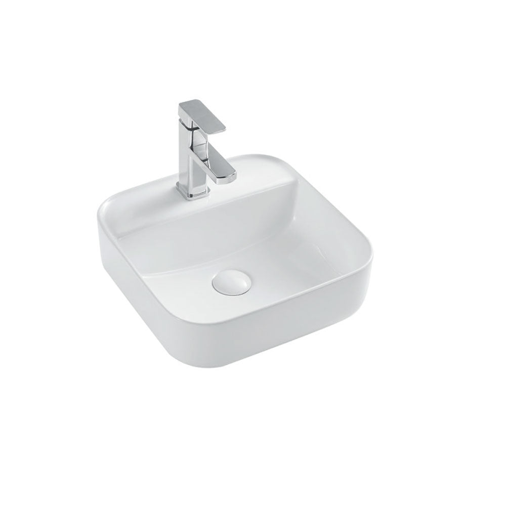 Lavabo da appoggio Rettangolare 40x40 cm Bianco Lucido Ceramica Althea collezione TIME con foro rubinetto