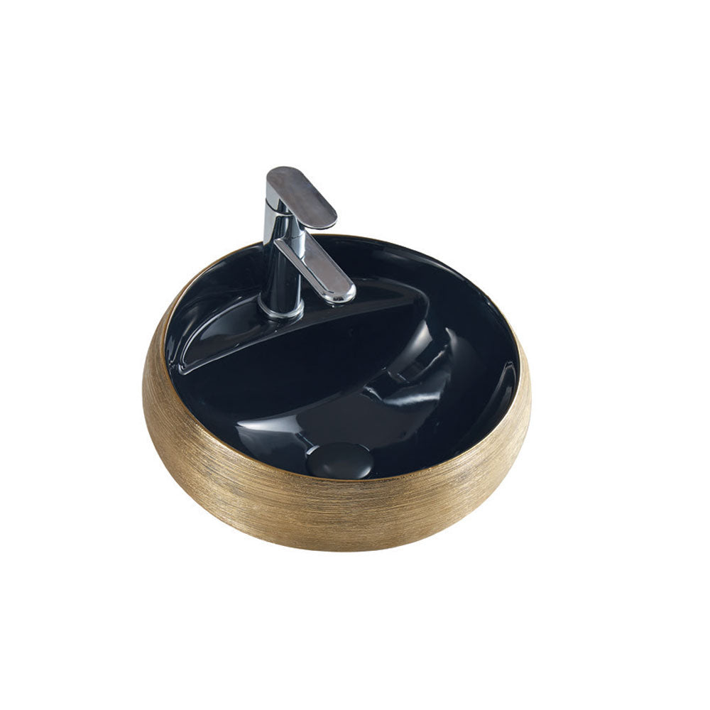 Lavabo da appoggio in ceramica Effetto Metal Luxury diametro 43 cm esterno Oro e interno Nero lucido Althea NEK con piletta inclusa