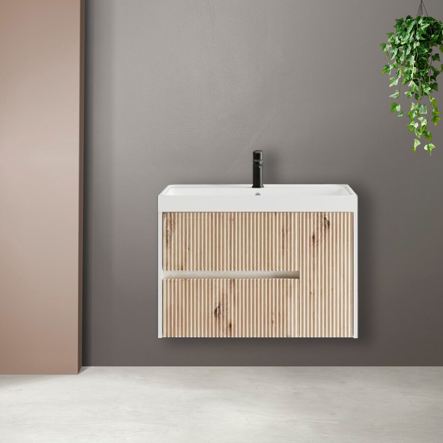 Mobile bagno cannettato ad installazione sospesa con lavabo cm 100 colore rovere oro - Cubi&Co Collezione Pure by CeramicStore | Lo specialista del tuo bagno