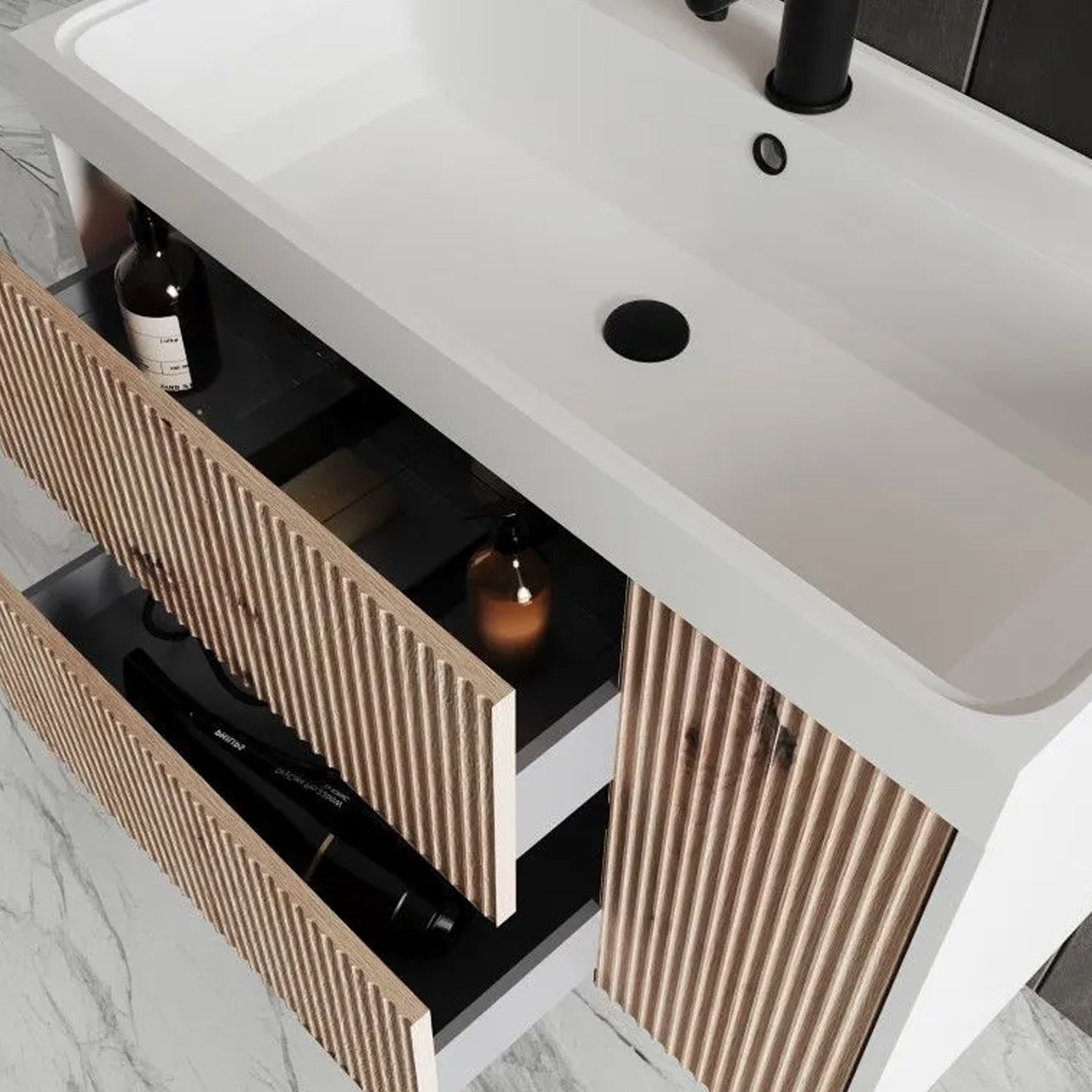 Mobile bagno cannettato ad installazione sospesa con lavabo cm 100 colore rovere oro - Cubi&Co Collezione Pure by CeramicStore | Lo specialista del tuo bagno