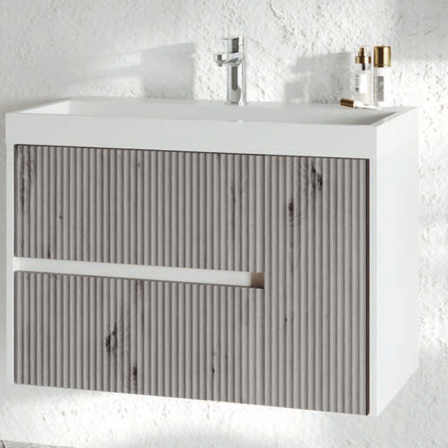 Mobile bagno cannettato ad installazione sospesa con lavabo cm 80 colore grigio antico - Cubi&Co Collezione Pure by CeramicStore | Lo specialista del tuo bagno
