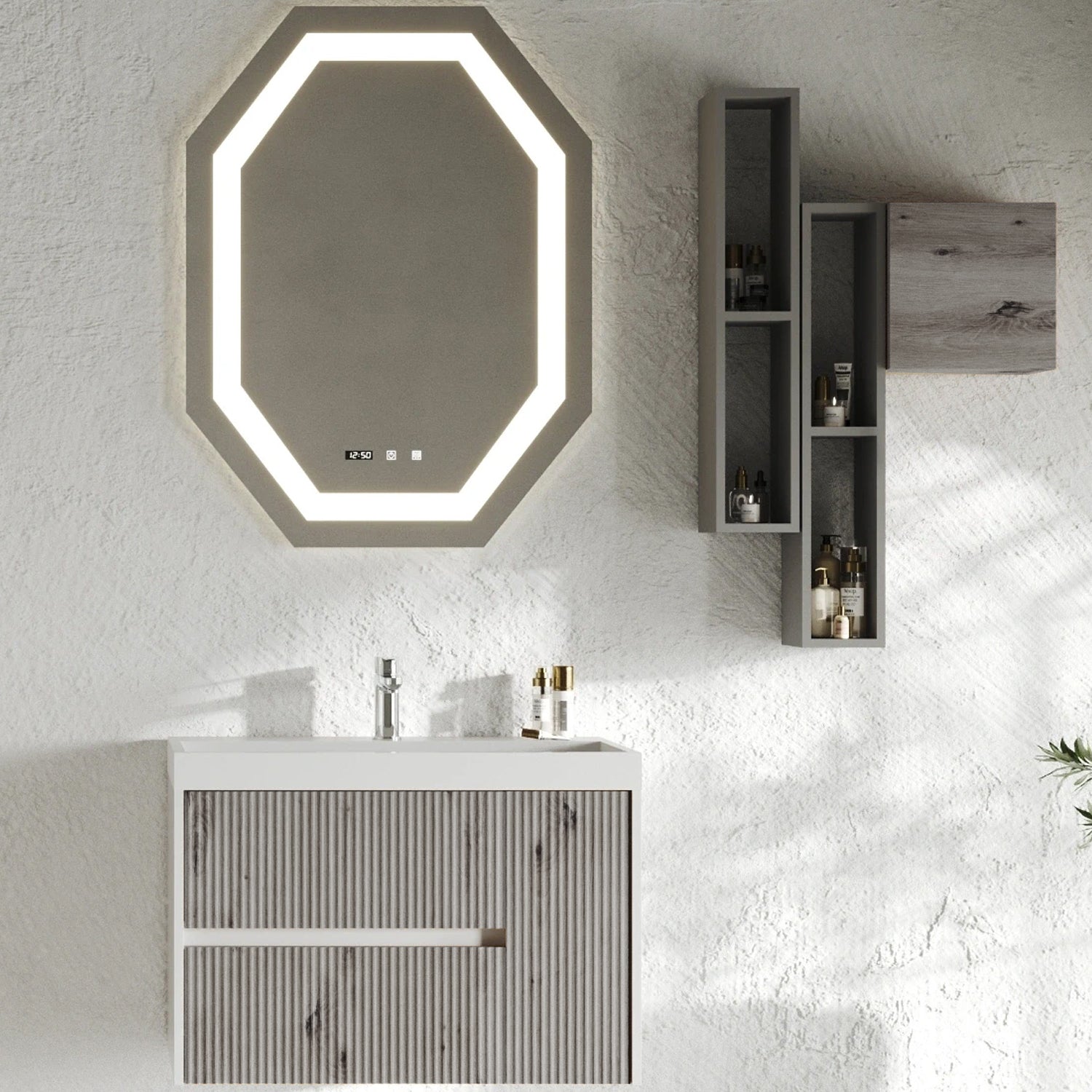 Mobile bagno cannettato ad installazione sospesa con lavabo cm 100 colore grigio antico - Cubi&Co Collezione Pure by CeramicStore | Lo specialista del tuo bagno