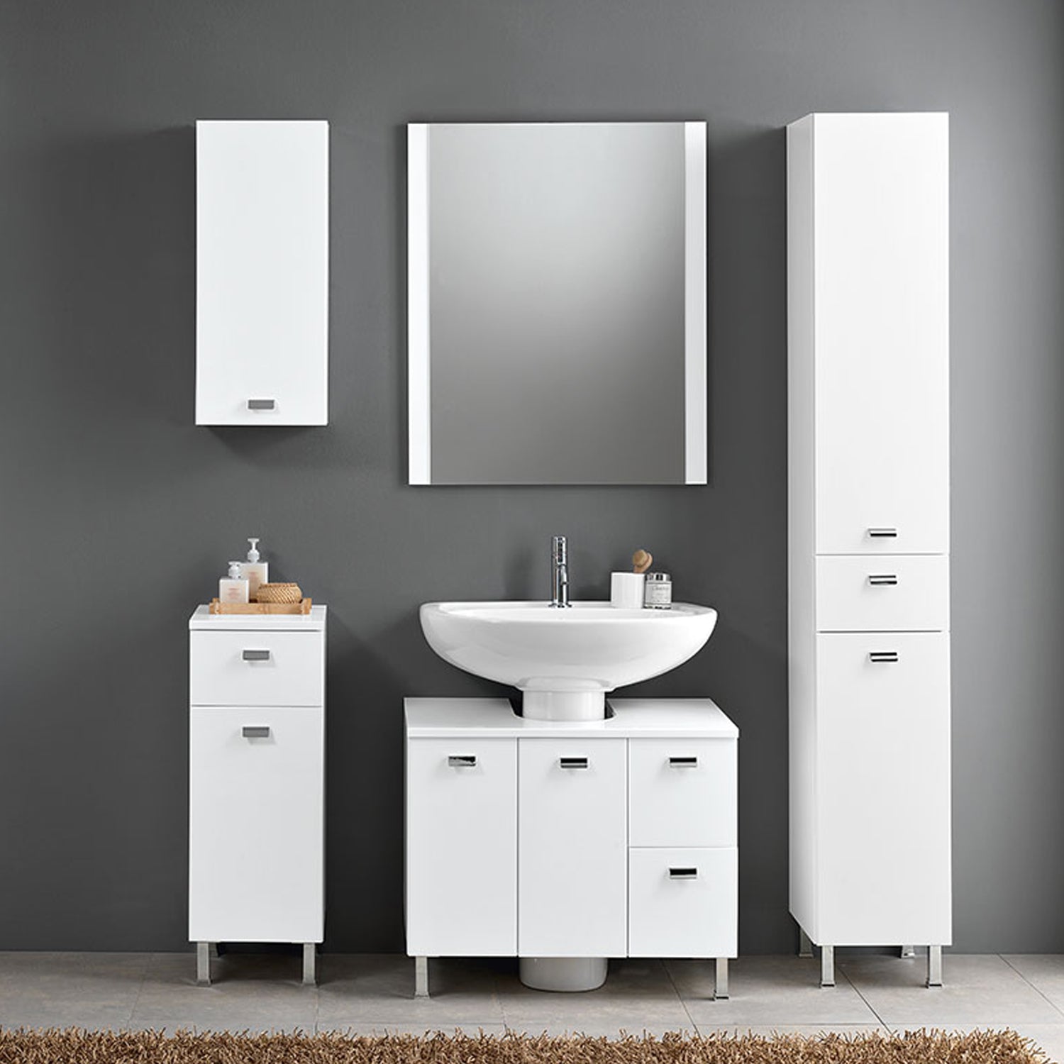 Mobile bagno a terra modello Rimini11 cm 132x195x43,5 laccato lucido bianco by CeramicStore | Lo specialista del tuo bagno