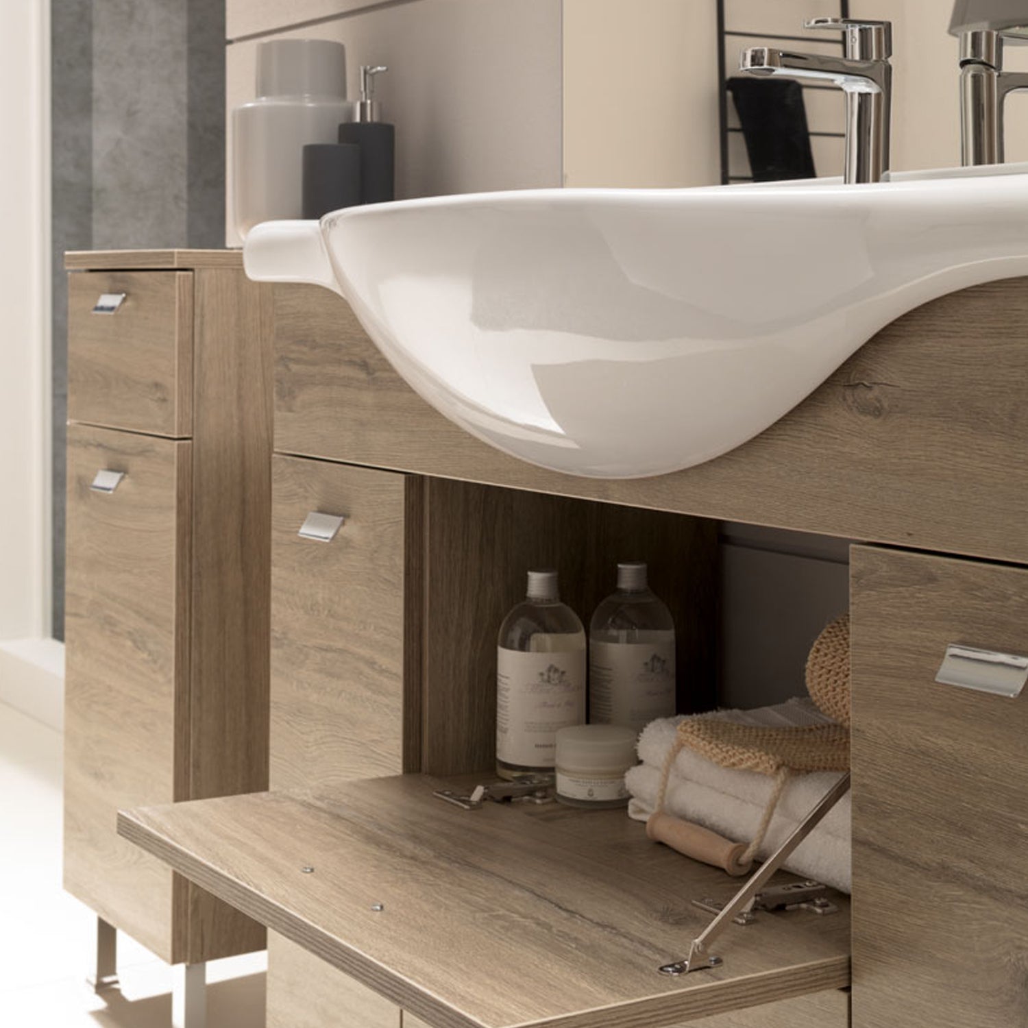 Mobile bagno a terra modello Rimini03 cm 165x195x50 finitura rovere nabucco by CeramicStore | Lo specialista del tuo bagno