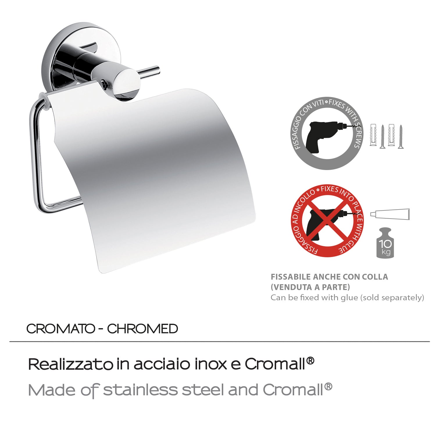 Porta carta igienica coperto in Acciaio Inox e Cromall Gedy serie Felce - Cromato