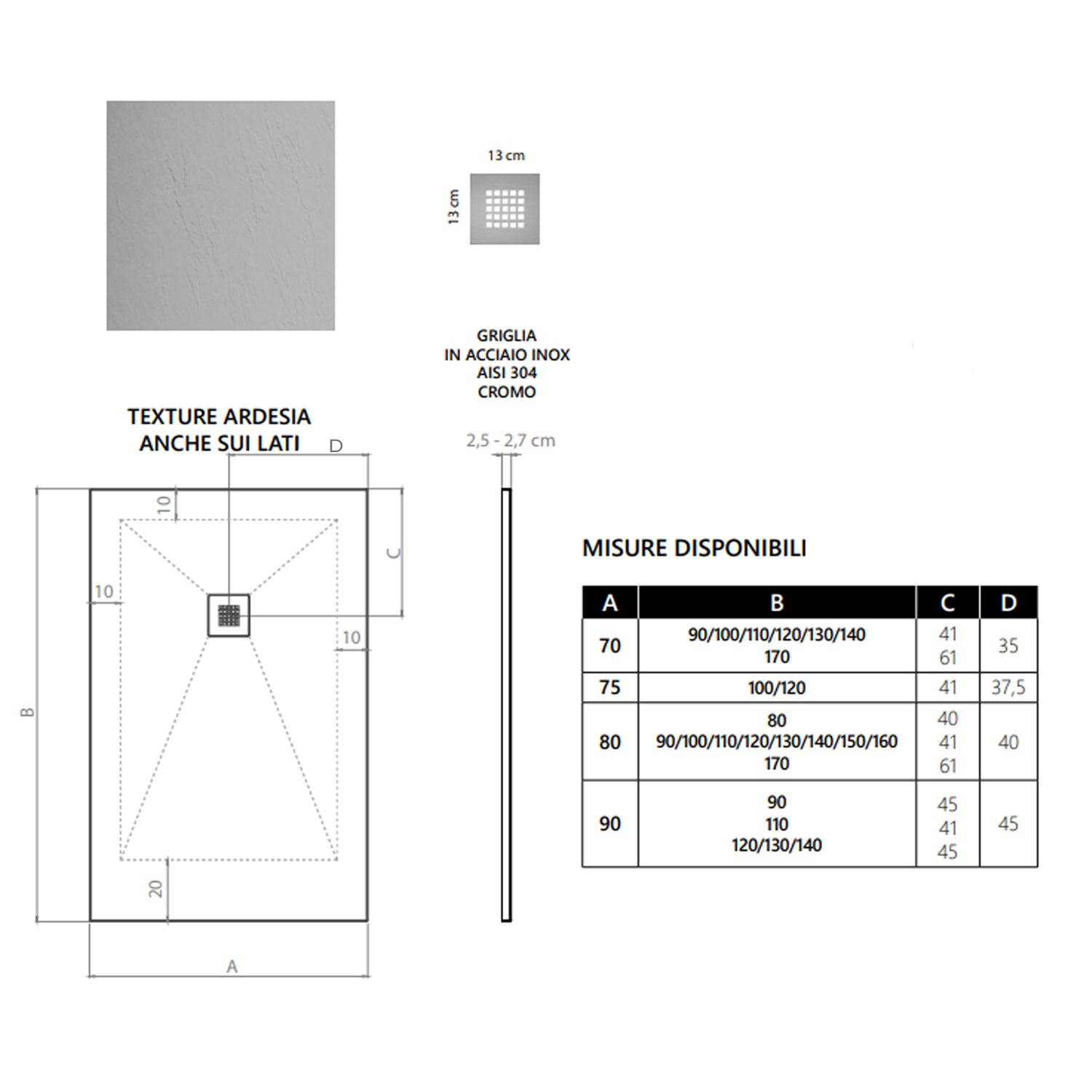 Piatto doccia in mineralmarmo modello Estasi 80x120 cm bianco by CeramicStore | Lo specialista del tuo bagno