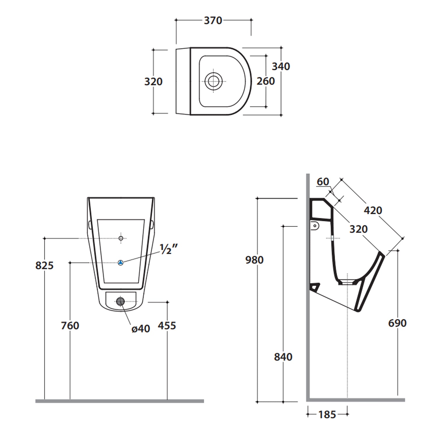 Orinatoio a parete in ceramica bianca modello Forty3 Globo cm 34x37