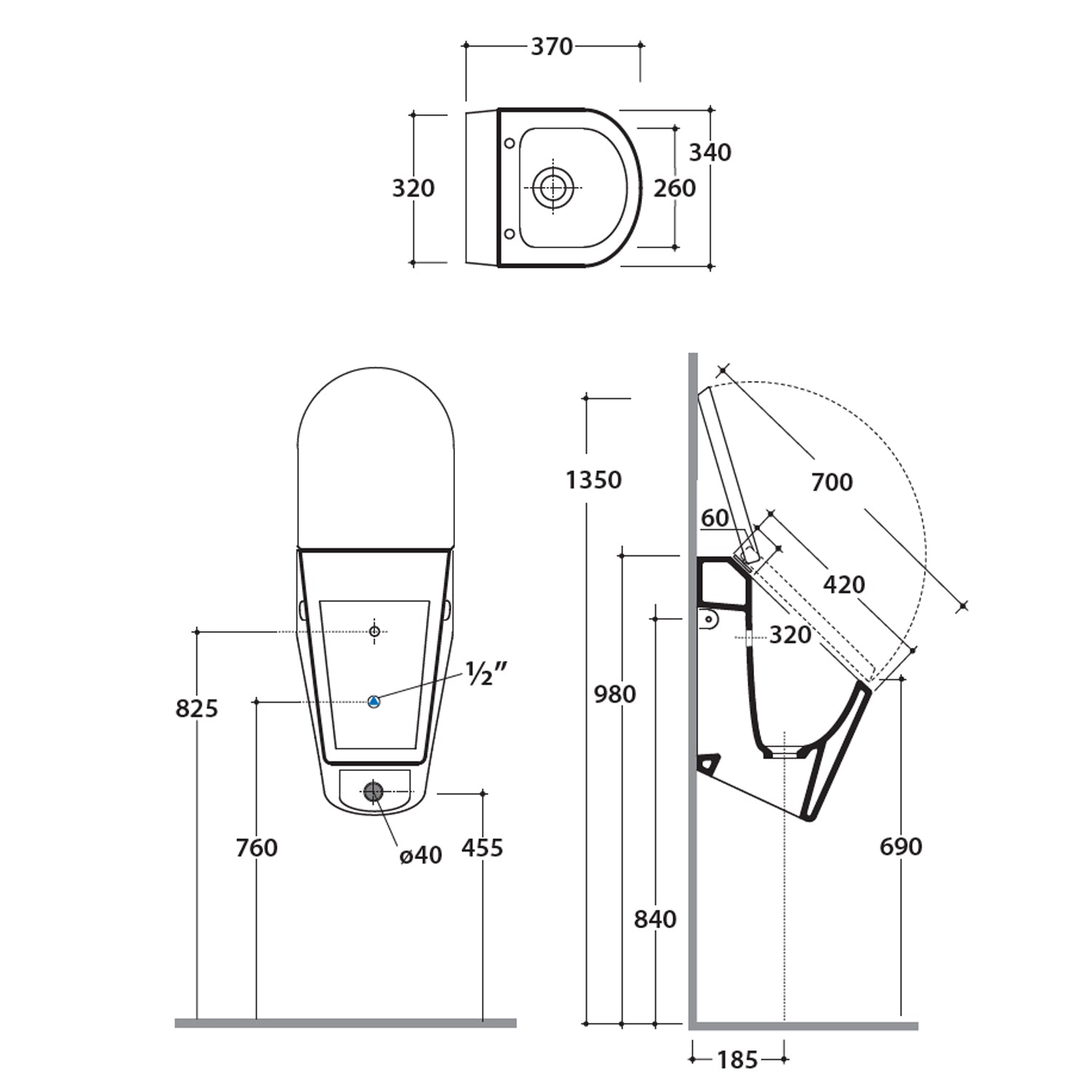 Orinatoio a parete in ceramica bianca modello Forty3 Globo cm 34x37 con sedile chiusura rallentata