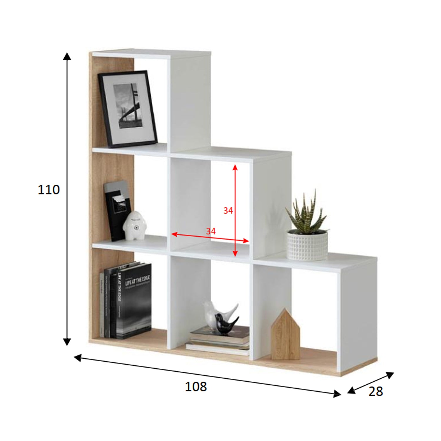 Libreria decorativa a forma di scaletta con 6 cubi - Bianco Artik e Rovere Canadian by CeramicStore | Lo specialista del tuo bagno