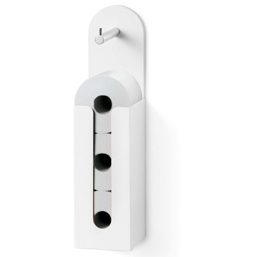 Porta Carta Igienica con Riserva per Rotoli in Alluminio e Mattstone Bianco Lineabeta collezione Saeta