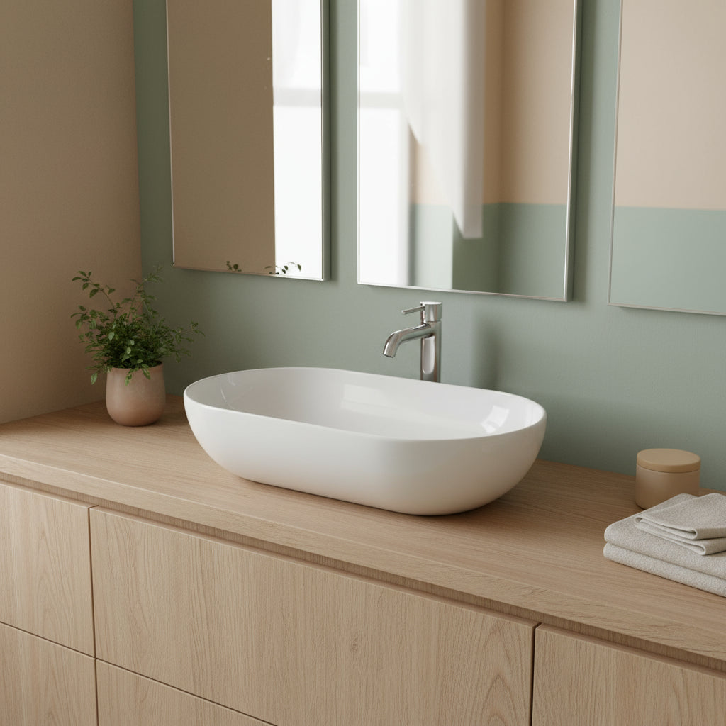 Lavabo da appoggio T-Edge 65x36 cm Ceramica Globo - Bianco lucido