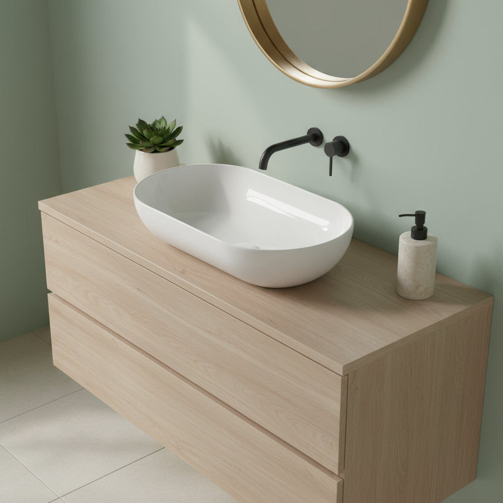 Lavabo da appoggio T-Edge 60x36 cm Ceramica Globo - Bianco lucido