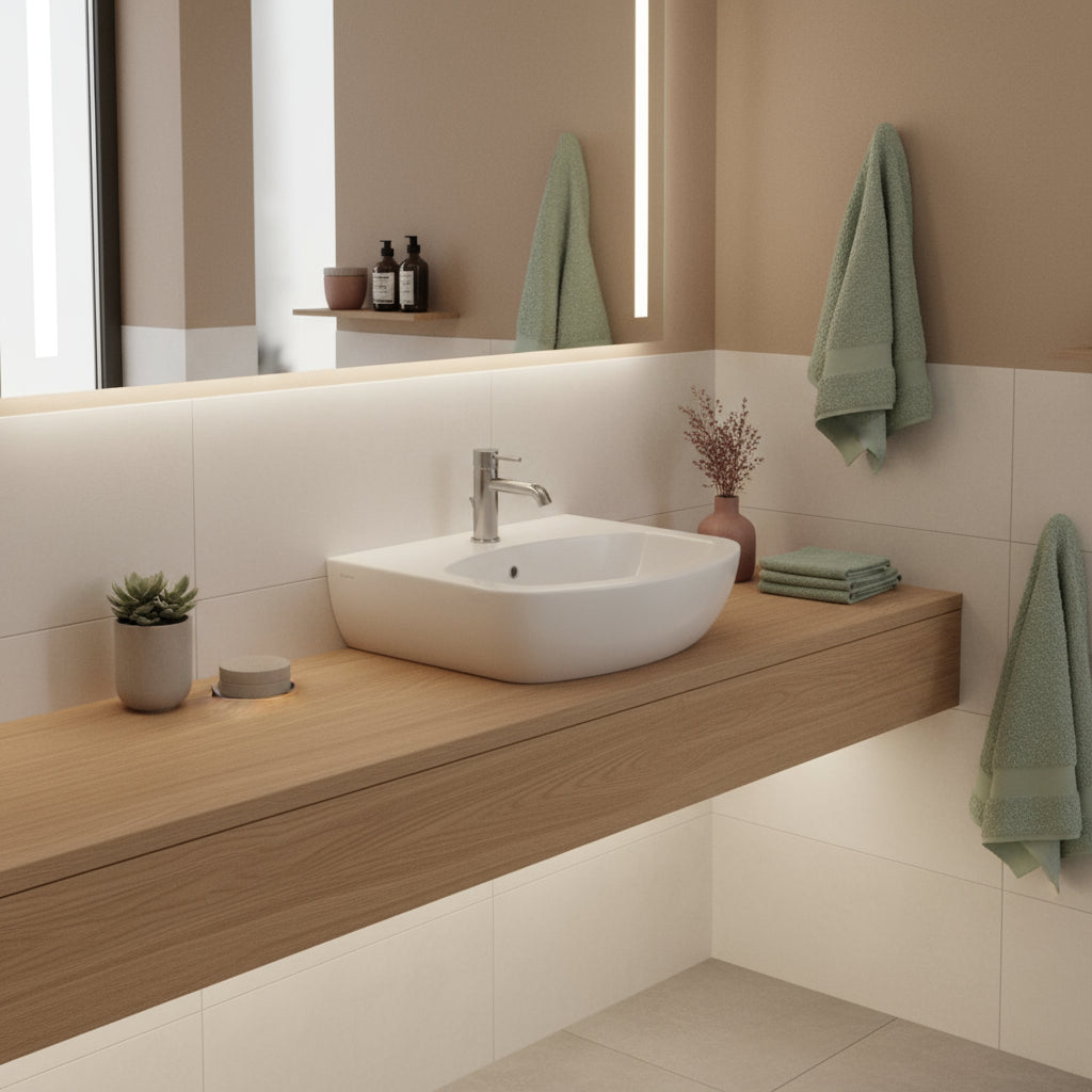 Lavabo sospeso o da appoggio su semicolonna Ceramica Dolomite modello Mia 55x46 cm