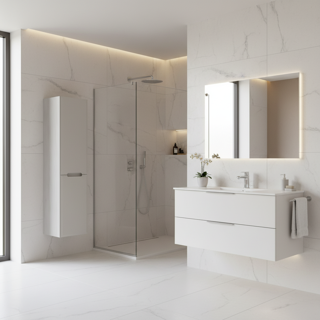 Colonna bagno a due ante color Tortora Chiaro e Rovere Bianco- Fluid